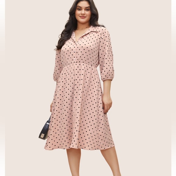 BloomChic Plus Size 4XL Polka Dot Textured Elastic Waist Button Up Dress us26 - Picture 1 of 7